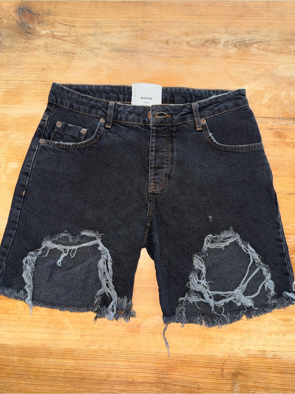 One Teaspoon Stevies Worn Black Distressed Denim Shorts 26